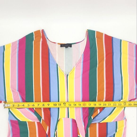 Eloquii Rainbow Wrap Around Dress Size 20 Multicolor Stripes Knee Length V Neck - Picture 7 of 9